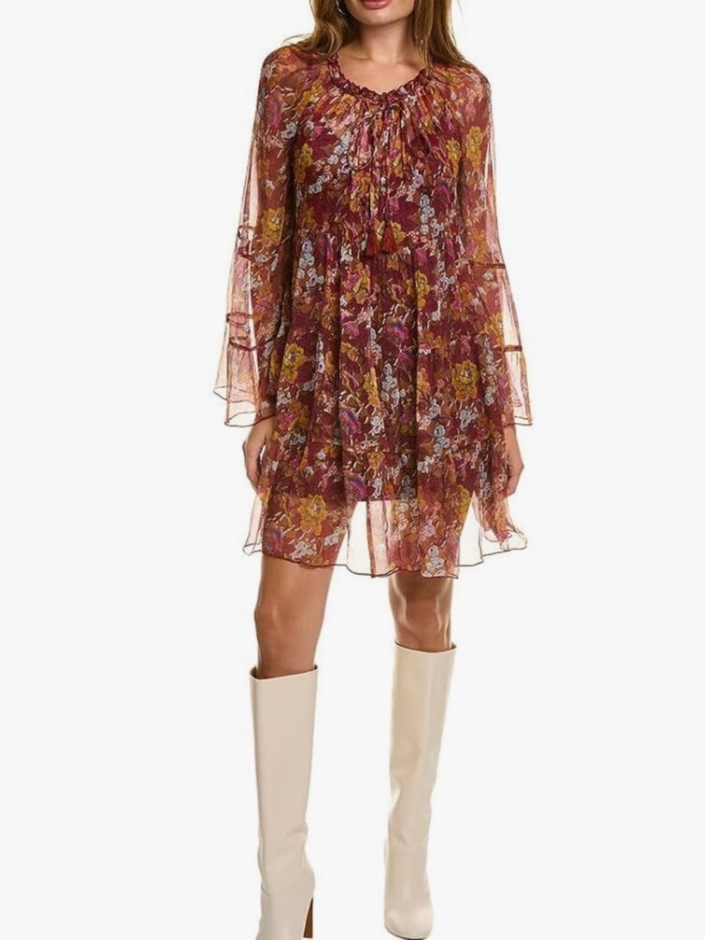 Johnny Was Floral Sheer Silk Dress